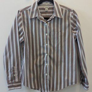 L.L. Bean Oxford Shirt Wrinkle Free Green and Red Stripe Petite XS